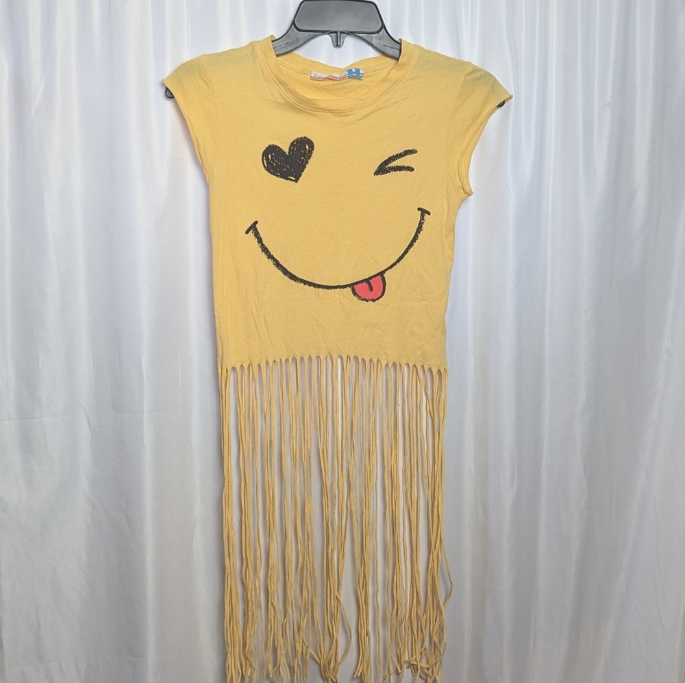 Vintage Havana Girl's Yellow Fringe Smiley Face Top